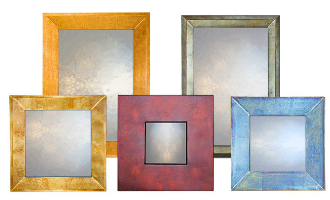 large overmantle category shot showing collage of different large overmantle mirrors with black frames and various designs