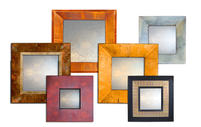 mirror category shot showing collage of different small mirrors with black frames and various designs