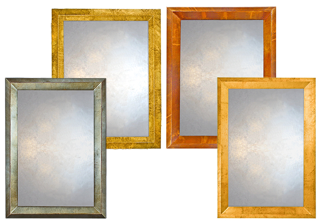 triangular mirror category shot showing collage of different triangular mirrors with black frames and various designs