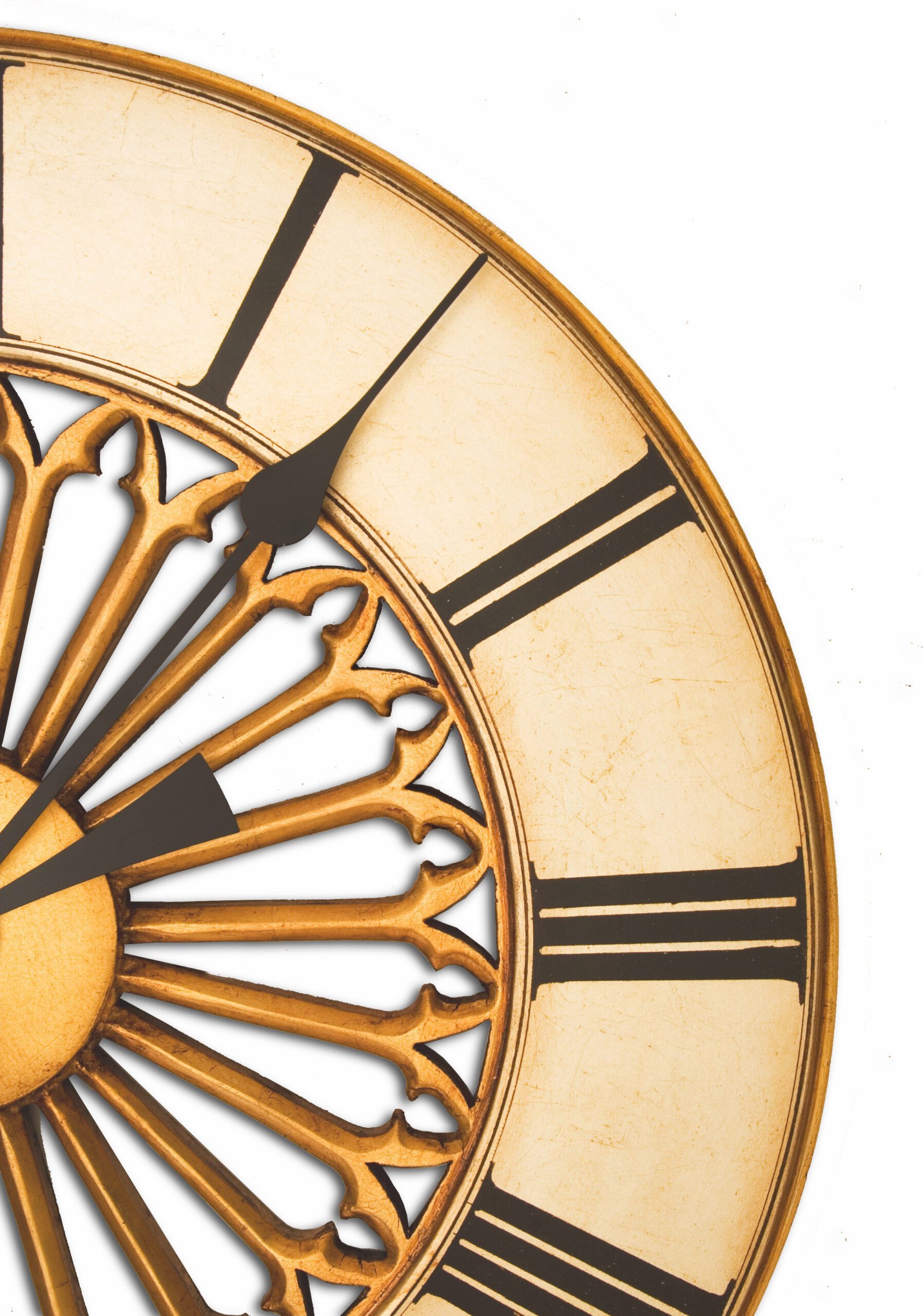 Rose window styled Gothic Round Clock in gold and silver leaf