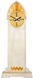 Art Deco Mantel Clock with Sun Burst crest in silver and gold