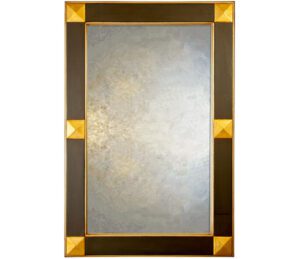 Black overmantle mirror with classical stud corners in gold