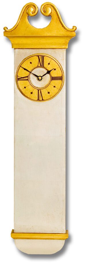 Colonial Wall Clock with scroll pediment in silver and gold