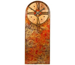 Gold red mantel clock with blue marbling round dial