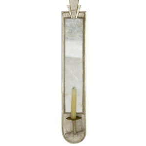 A classic Art Deco styled Candle Wall Sconce in silver with verre eglomise mirrored reflector
