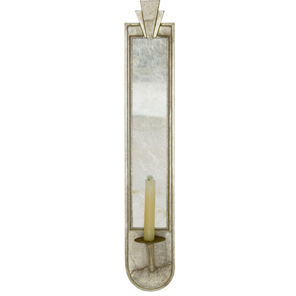 A classic Art Deco styled Candle Wall Sconce in silver & with verre eglomise mirrored reflector.