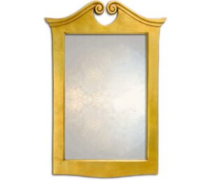 Gold overmantle mirror with classical scrolled top