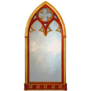 Gothic church window decorative mirror in red and gold