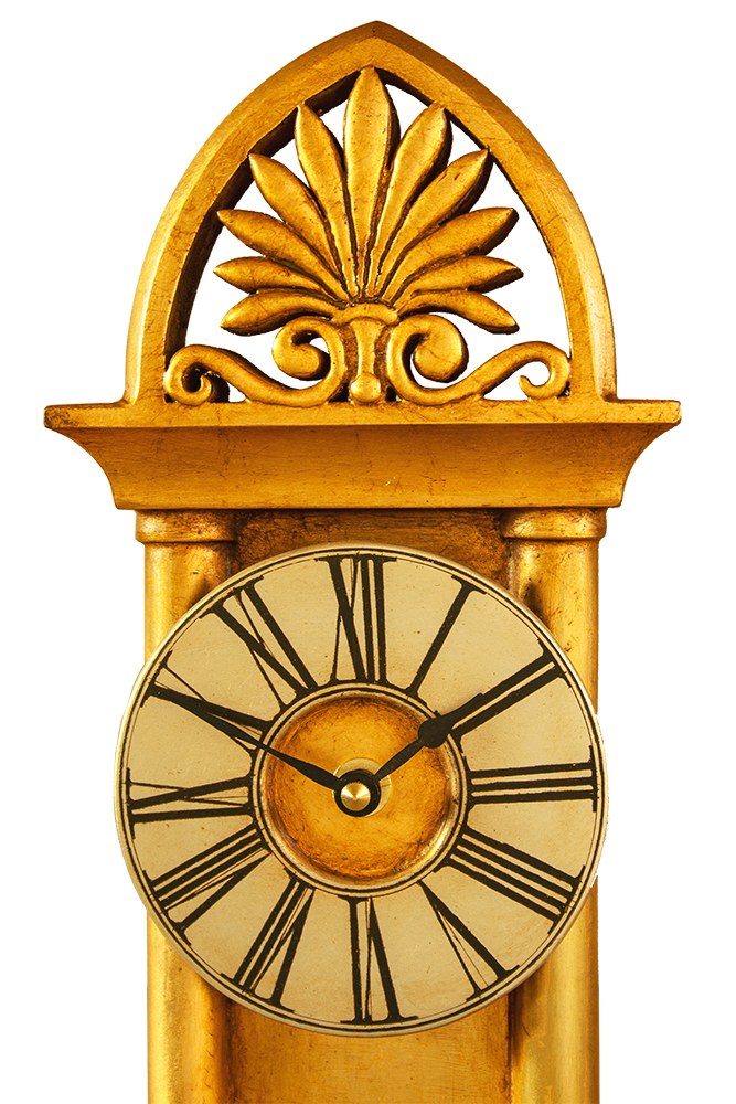 Gothic Mantel Clock with star burst crest in gold and silver leaf