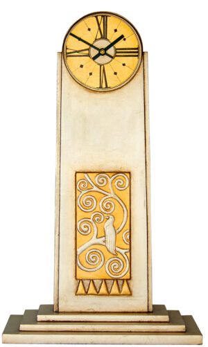 Klimt styled Art Deco Mantel Clock in pewter & gold.
