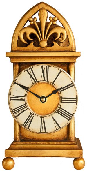 Lantern Style Gothic Mantel Clock in gold and silver leaf.