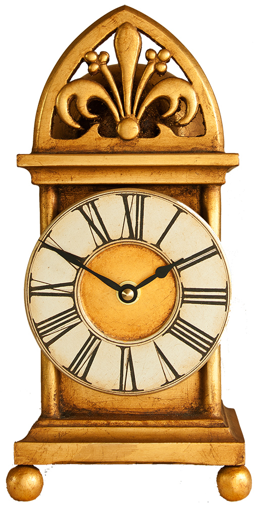 Lantern Style Gothic Mantel Clock in gold and silver leaf