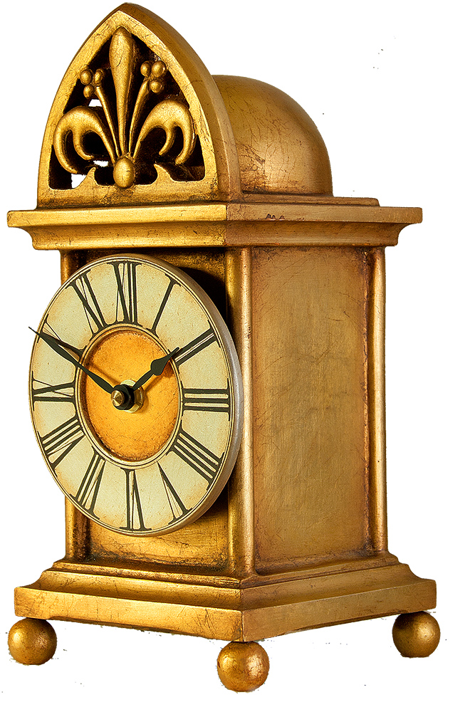 Lantern Style Gothic Mantel Clock in gold and silver leaf