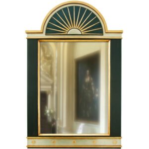 Extra Large Wall Mirror in the Art Deco Style with Sun Burst pediment in black gold and silver