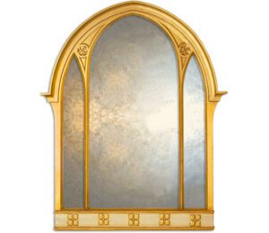 Large three panel overmantle mirror in gold silver leaf