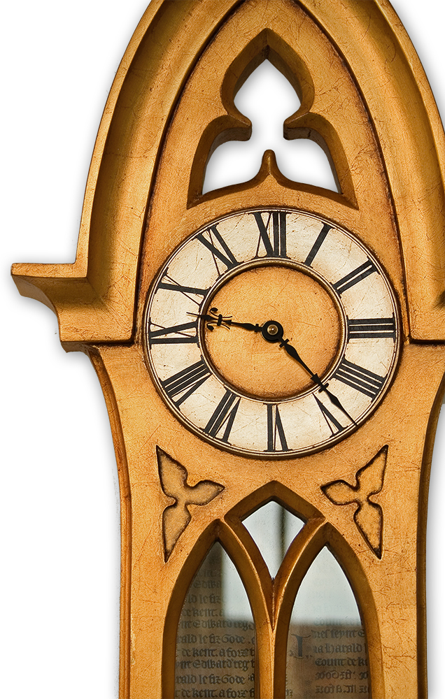 Large Gothic Pendulum Case Clock in gold and silver