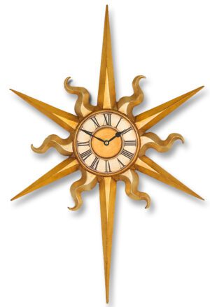 Large Sun shaped Gothic Wall Clock in gold and silver leaf