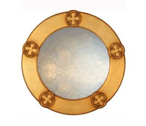 Round gothic mirror with quatrefoil roundels in gold