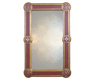 rectangular pugin gothic overmantle mirror, with black frame.