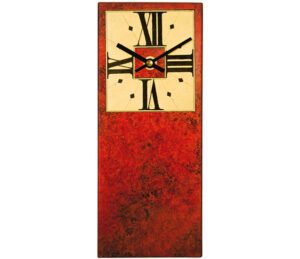 Red mantel clock with black marbling square dial