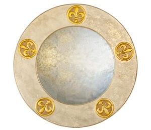 Round gothic mirror with silver fleu de lys roundels