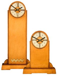 Round Top Art Deco Mantel Clocks in copper silver