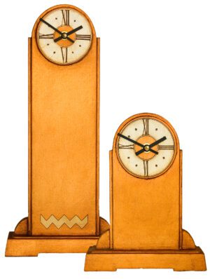 Round Top Art Deco Mantel Clocks in copper & silver.