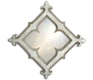 small decorative mirror with fleur de lys shaped corners