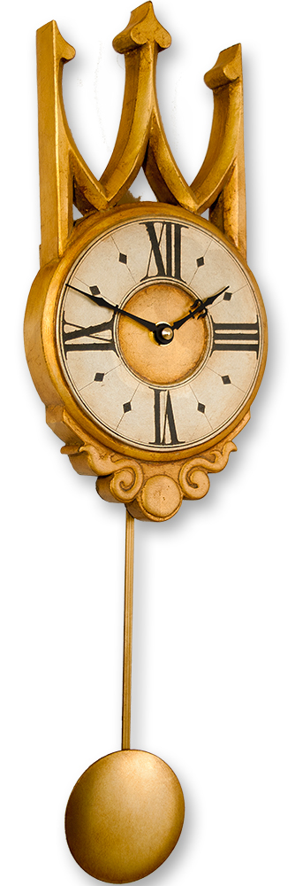 Small Gothic Pendulum Clock with crown pediment in gold and silver
