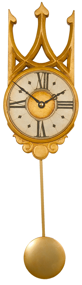 Small Gothic Pendulum Clock with crown pediment in gold and silver