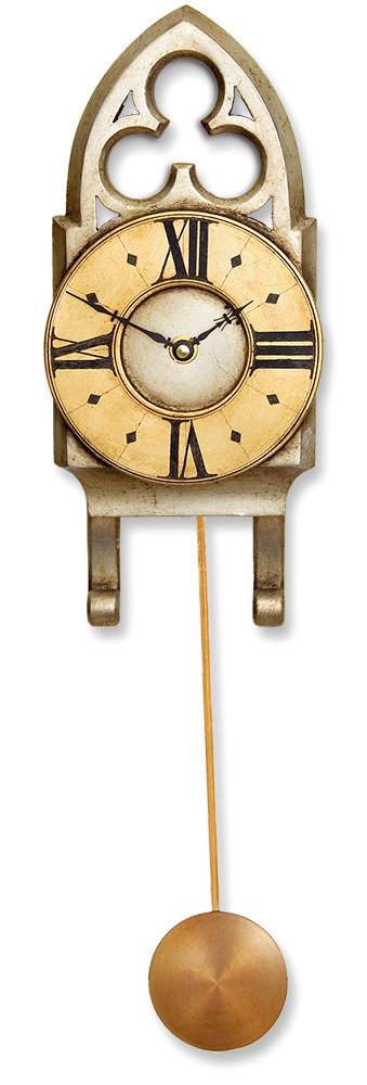 Small Gothic Pendulum Clock with trefoil pediment in silver and gold