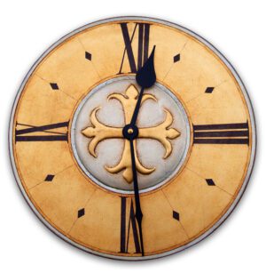 Small Gothic Round Clock in gold and silver leaf.