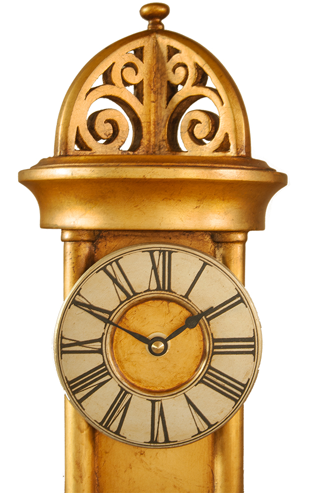 Small Rotunda Style Gothic Mantel Clock in gold and silver leaf