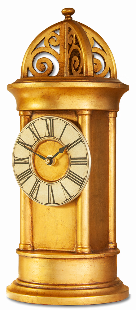 Small Rotunda Style Gothic Mantel Clock in gold and silver leaf