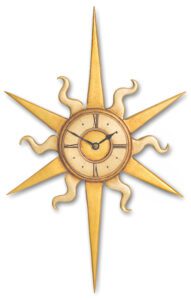 Small Sun shaped Gothic Wall Clock in gold and silver leaf