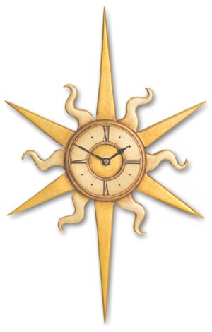 Small Sun shaped Gothic Wall Clock in gold and silver leaf.