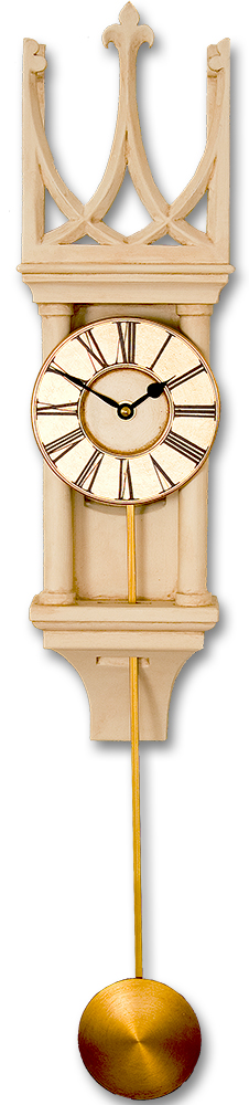 Small white Gothic Pendulum Clock with crown pediment