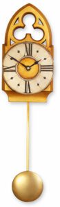 Tiny Gothic Pendulum Clock with trefoil pediment in gold and silver