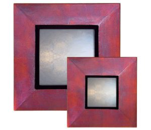 burgundy and blue reverse profile mirror showing rectangular mirror with burgundy and blue frame