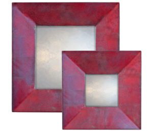 burgundy and blue swept mirror showing rectangular mirror with burgundy and blue frame