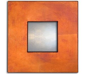 flat profile mirror in light copper showing rectangular mirror with copper frame and light finish