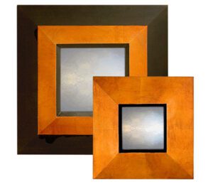 light copper reverse profile mirror showing rectangular mirror with copper frame and light finish