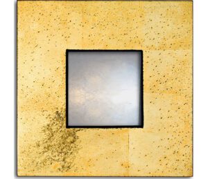 flat profile mirror in pastel gold, showing rectangular mirror with gold frame and pastel pattern.