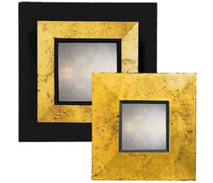 pastel gold reverse profile mirror showing rectangular mirror with gold frame and pastel pattern