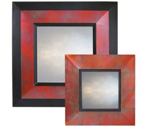 red copper reverse profile mirror showing rectangular mirror with red copper frame