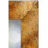 rusty brown marble swept mirror, showing round mirror with brown frame and marble pattern.