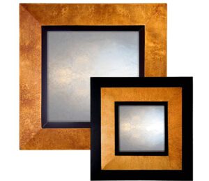 speckled copper reverse mirror showing rectangular mirror with copper frame and speckled pattern