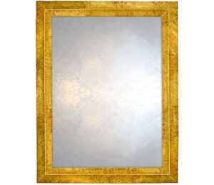 triangular profile mirror in speckled gold, showing triangular mirror with gold frame and speckled finish.