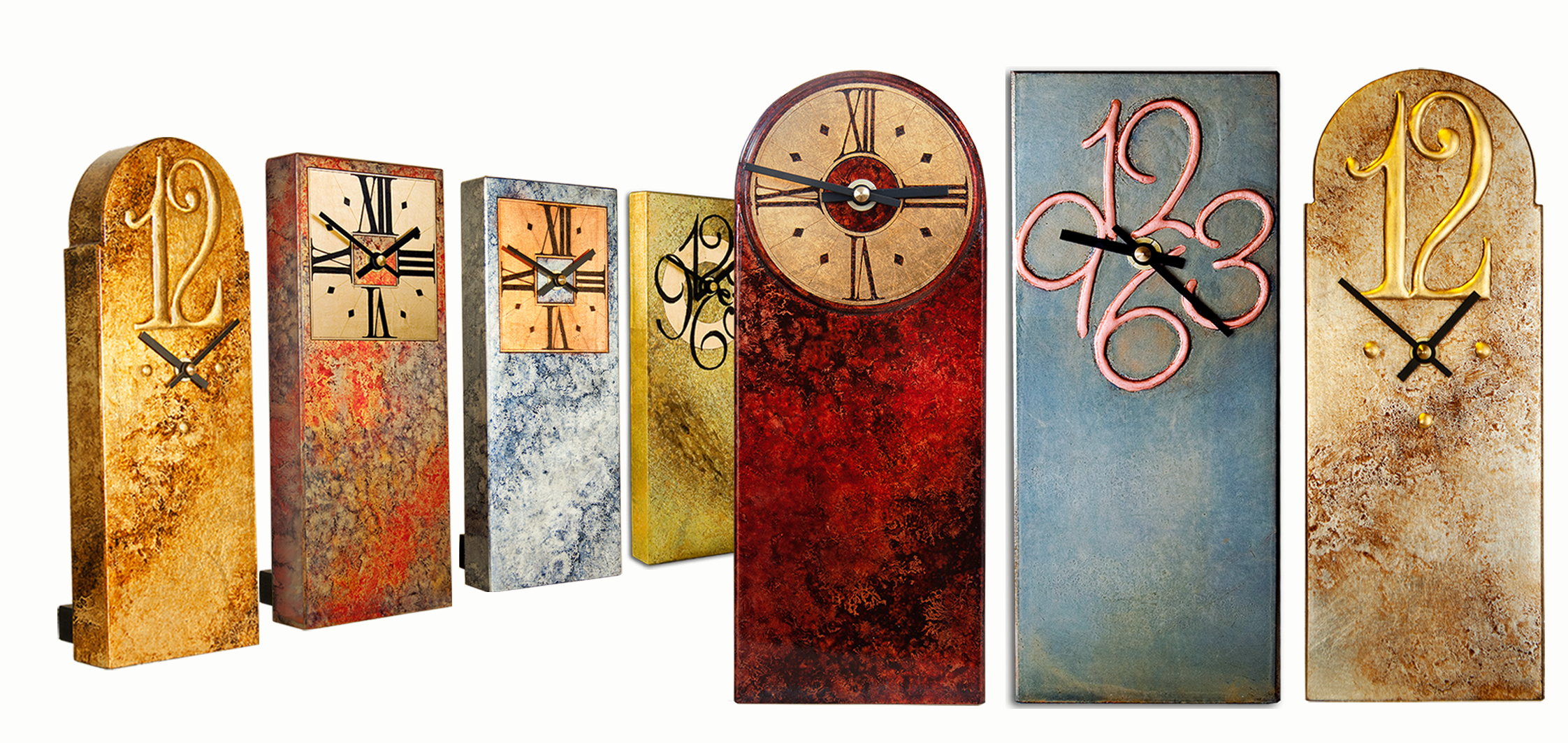 A stunning selection of my mantel clocks in their unique finishes