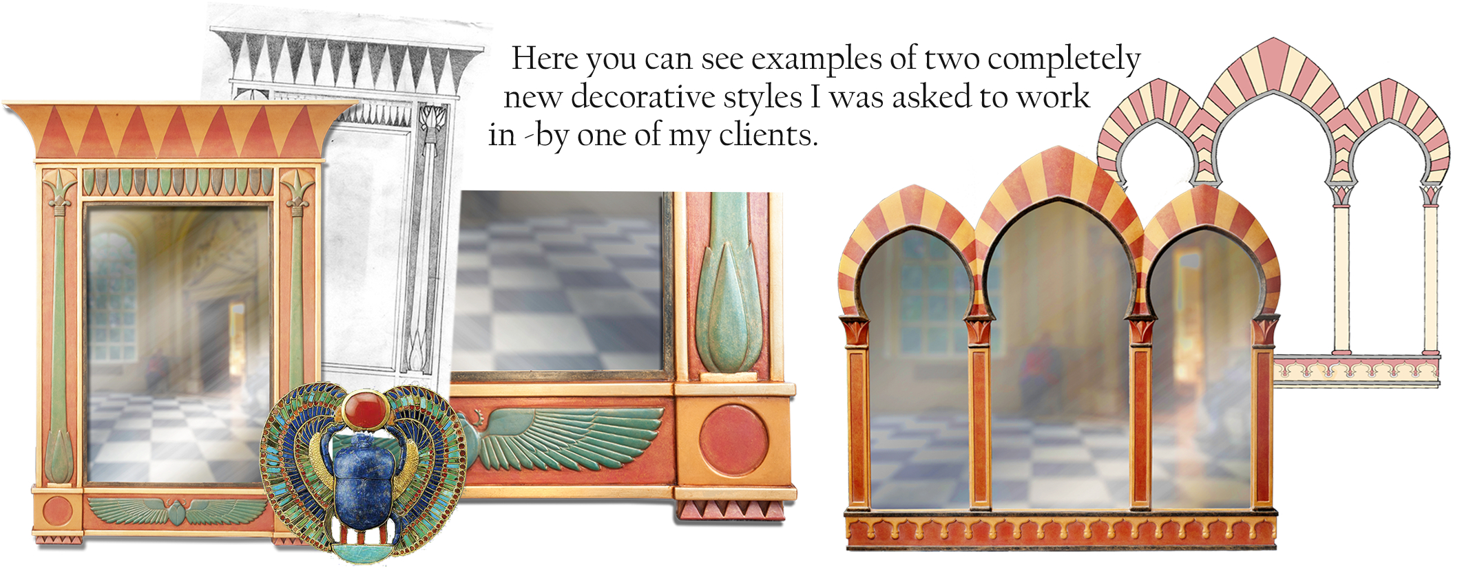 Examples of my bespoke mirrors in new decorative styles